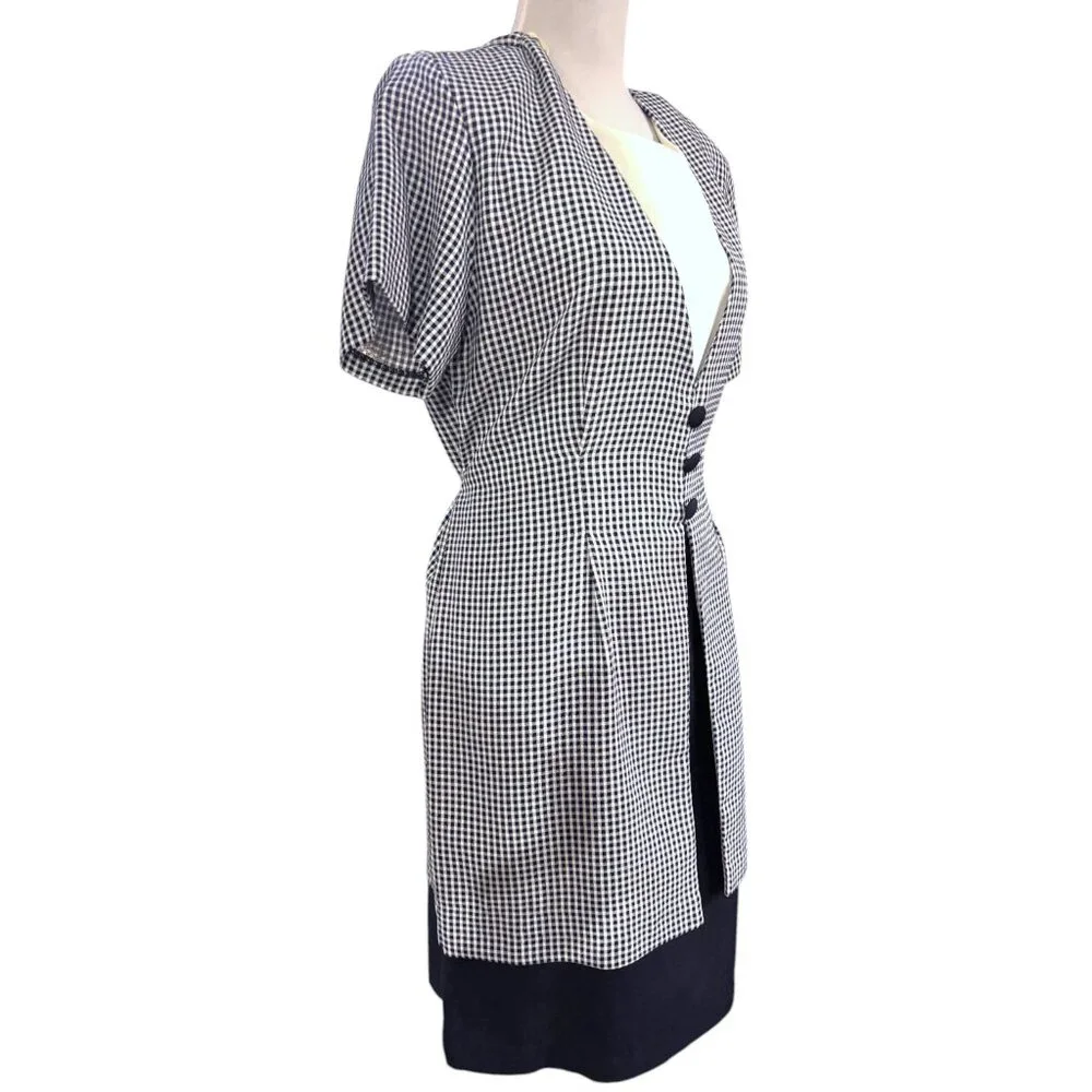 DBY‎ vintage 90s Y2K blue white plaid tie back faux jacket dress Women's sz 11